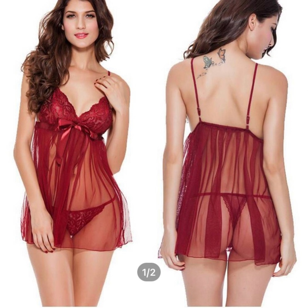 Burgundy Mesh Babydoll